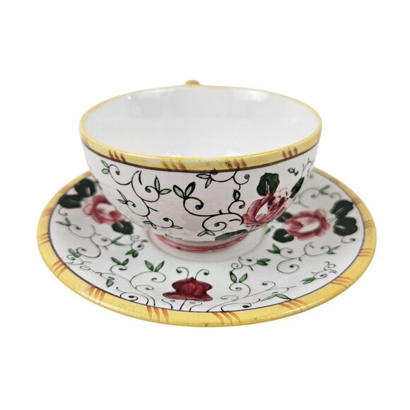 UCAGCO Early Provincial Hand Painted Rooster Rose Cup Saucer Set Japan Vintage - Picture 5 of 10